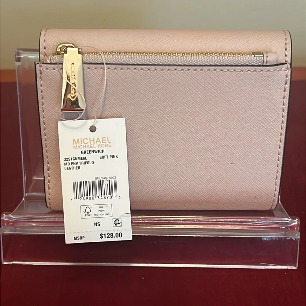 Michael Kors Soft Pink medium envelope trifold wallet